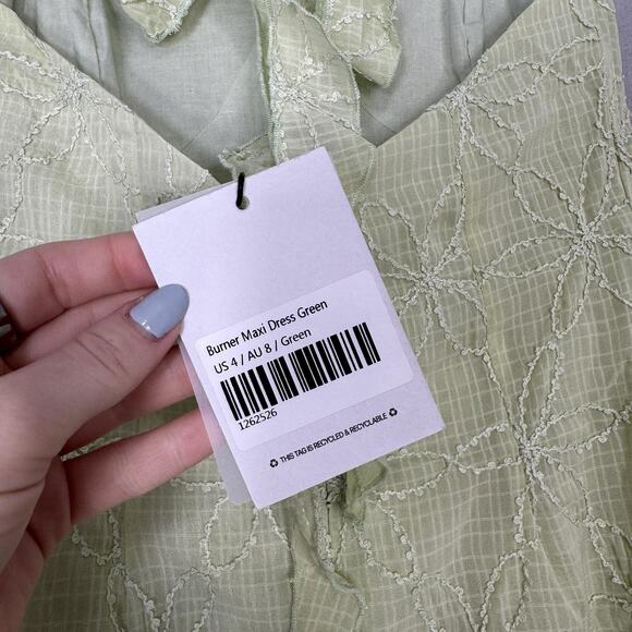 Princess Polly Burner Maxi Dress Women 4 Green Tie Back Floral Embroidered Fairy - Picture 6 of 16